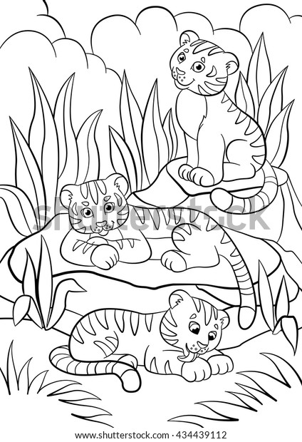 Coloring Pages Wild Animals Three Little Stock Vector (Royalty Free ...