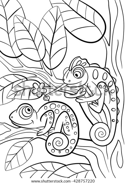 Vektor Stok Coloring Pages Wild Animals Two Little (Tanpa Royalti