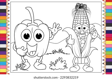 coloring paprica and corm for kids