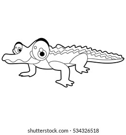 coloring pattern page. Funny cute cartoon animals.  Reptiles. Crocodile