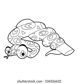 coloring pattern page. Funny cute cartoon animals.  Reptiles. Anaconda