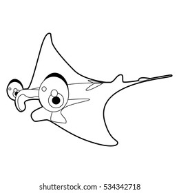 coloring pattern page. Funny cute cartoon sea animals. Manta ray