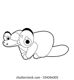 coloring pattern page. Funny cute cartoon Australian animals. Platypus