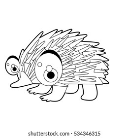 coloring pattern page. Funny cute cartoon Australian animals. Echidna