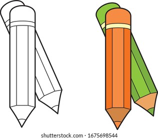 Coloring pencil Stationary vector cute drawing, art line and color, vector illustration. 