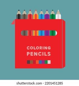 Coloring pencils set in a box illustration on isolated background