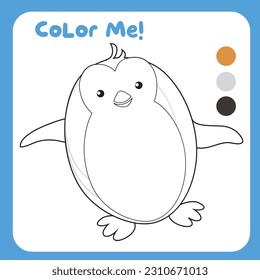 Coloring a penguin the sea animal . Coloring sea animals worksheet. Coloring activity for children. Printable educational printable coloring worksheet. Vector illustration file.
