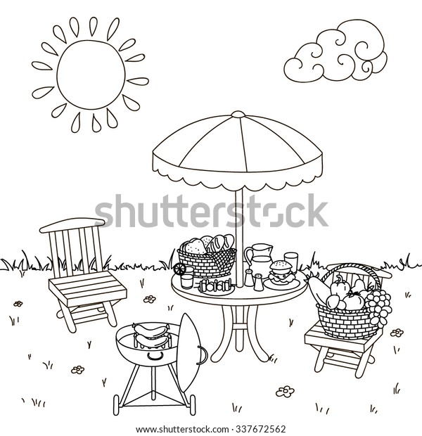 Coloring Picnic Food Nature Vector Illustration Stock Vector (Royalty ...