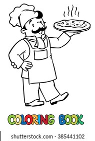 Coloring picture or coloring book of funny cook or chef or baker. Profession series. Children vector illustration.