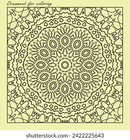 Coloring picture. Concentric contour ornament, mandala with many decorative elements. Version No. 2. Vector illustration