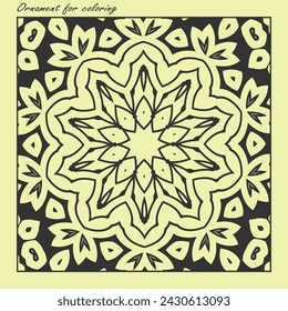 Coloring picture. Contour ornament, mandala with decorative elements. Version No. 9. Vector illustration