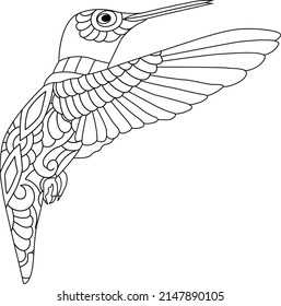 Coloring picture of cute hummingbird hand-drawn line art illustration. Line art design for adults and kids.