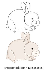 Coloring picture of rabbit drawn by hand on white background. Illustration of cute little animals in vector. Animal sketch with in color copy.