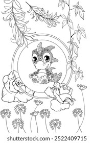 Coloring pictures. Cute dragon. Anti-stress hand drawing. The pictures are perfect for creating wallpaper, labels, crafts and other projects.