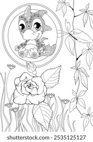 Coloring pictures. Cute dragon. Anti-stress hand drawing. The pictures are perfect for creating wallpaper, labels, crafts and other projects.
