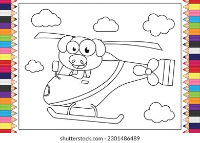 coloring pig animal cartoon for kids