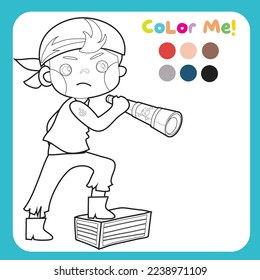 Coloring pirate worksheet for children. Educational printable worksheet. Cute pirate illustration. Vector file for coloring sheet.