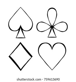 coloring playing cards suit Bubi, hearts, crosses, blame vector illustration