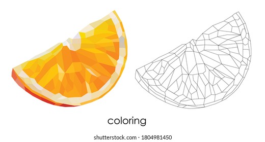 Coloring Polygonal Fruit Orange Low Poly Vector