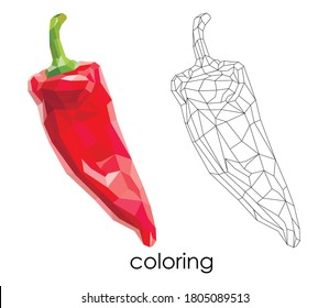 coloring polygonal vegetable spicy pepper low poly vector