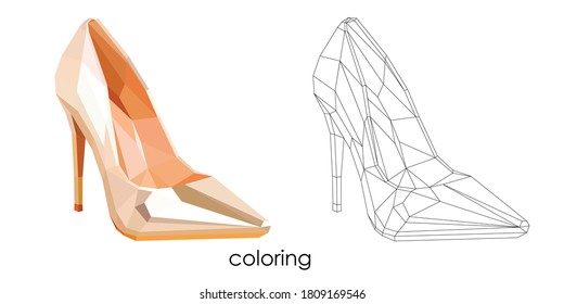 coloring polygonal womens shoes low poly vector