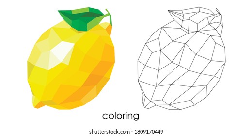 coloring polygonal yellow lemon low poly vector