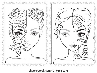 Coloring portraits fantasy make up for girl