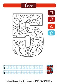 Coloring printable worksheet for kindergarten and preschool. Learning numbers and simple shapes. 