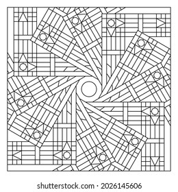 Farbdrucktische für Erwachsene. Färben - Nr. 270. Bauteildesign. Die polare Anordnung von 12 oder die Anordnung von 12 Exemplaren von Bändern in runder Form mit zusätzlicher Zirkelform. EPS8-Datei.