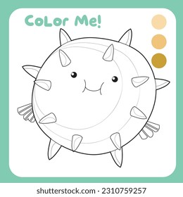 Coloring a pufferfish the sea animal. Sea animals coloring book. Coloring activity for children. Printable educational printable coloring worksheet. Vector illustration file.