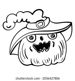 Coloring Pumpkin in a witch hat, 
Cartoon Illustration
