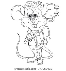 Coloring punk mouse. Isolated image on white background.