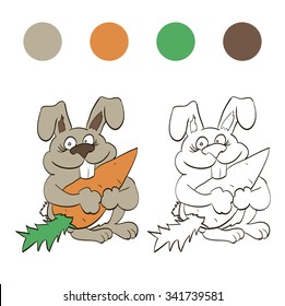 Coloring rabbit with carrot for children