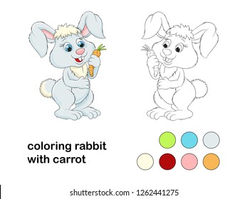 Coloring rabbit with carrot.Coloring book for children