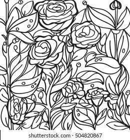 Coloring for recreation. Background with roses.