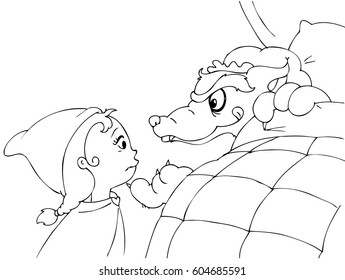 Coloring Red Riding Hood and wolf vector