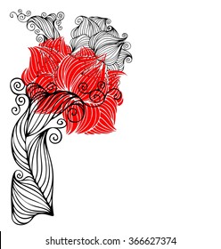 Coloring, relaxation, meditation.  
Drawing vector graphics with floral pattern for design. Floral flower natural design. Graphic, sketch drawing. lily, tulip.
