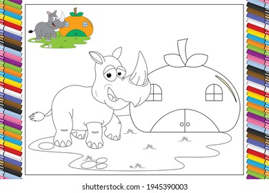 coloring rhino animal cartoon for kids