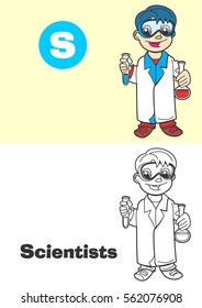 coloring scientists for children - profession illustration for kids