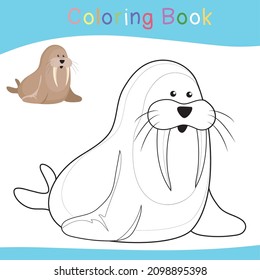 Coloring Sea Animals Worksheet Page. Educational Printable Coloring Worksheet. Coloring Game For Preschool Children. Black And White Vector Illustration. Motor Skills Education.