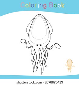 Coloring sea animals worksheet page. Educational printable coloring worksheet. Coloring game for preschool children. Black and white vector illustration. Motor skills education.