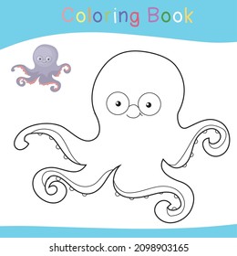 Coloring Sea Animals Worksheet Page. Educational Printable Coloring Worksheet. Coloring Game For Preschool Children. Black And White Vector Illustration. Motor Skills Education.