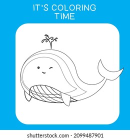 Coloring sea animals worksheet page. Educational printable coloring worksheet. Coloring game for preschool children. Black and white vector illustration. Motor skills education.