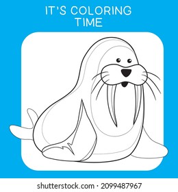 Coloring sea animals worksheet page. Educational printable coloring worksheet. Coloring game for preschool children. Black and white vector illustration. Motor skills education.