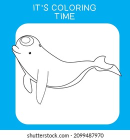 Coloring sea animals worksheet page. Educational printable coloring worksheet. Coloring game for preschool children. Black and white vector illustration. Motor skills education.