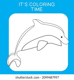 Coloring sea animals worksheet page. Educational printable coloring worksheet. Coloring game for preschool children. Black and white vector illustration. Motor skills education.