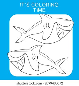 Coloring sea animals worksheet page. Educational printable coloring worksheet. Coloring game for preschool children. Black and white vector illustration. Motor skills education.