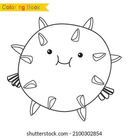 Coloring sea animals worksheet page. Educational printable coloring worksheet. Coloring game for preschool children. Black and white vector illustration. Motor skills education.