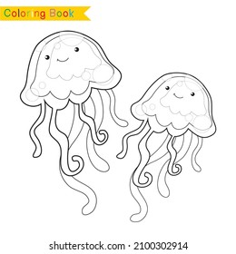 Coloring Sea Animals Worksheet Page. Educational Printable Coloring Worksheet. Coloring Game For Preschool Children. Black And White Vector Illustration. Motor Skills Education.