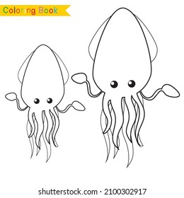 Coloring Sea Animals Worksheet Page. Educational Printable Coloring Worksheet. Coloring Game For Preschool Children. Black And White Vector Illustration. Motor Skills Education.